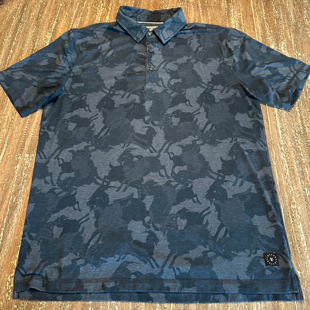 Linksoul Tempus Fugit Poly Stretch Golf Polo Shirt AOP Blue Green Men’s Size M